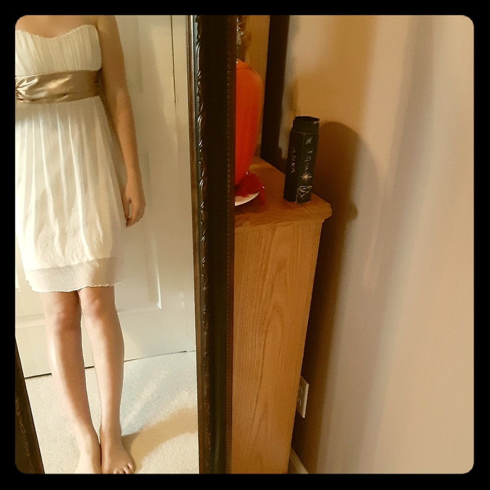 Mini Gold and White Prom Dress with Sparkles